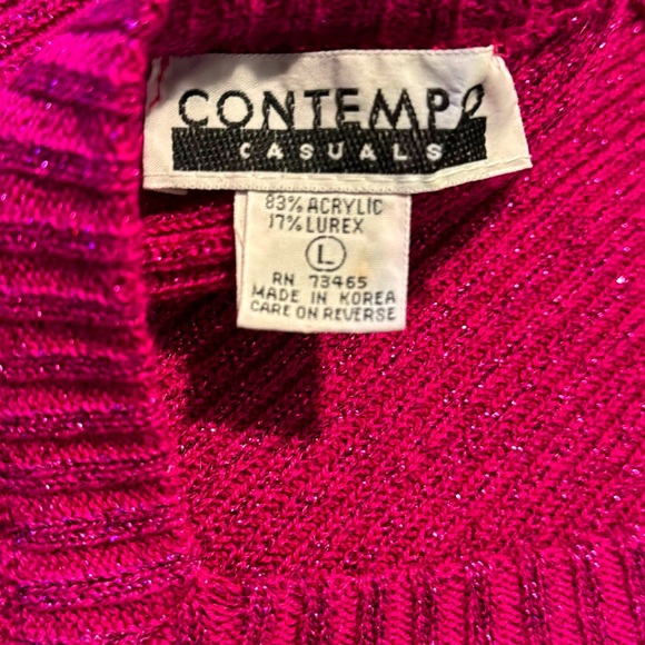 Contempo Casuals Vintage 80’s Knit Metallic Threads Electric Purple Pink Vest L - Picture 4 of 10
